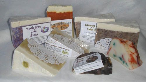 Assorted soap cake slices.